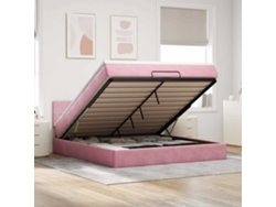 Estructura Cama Otomana Con Colchón Terciopelo Rosa 160x200 Cm