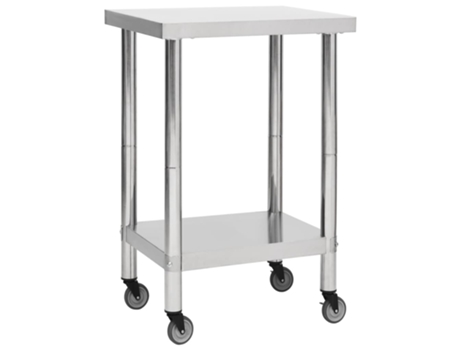 vidaXL Mesa de trabajo para cocina con ruedas acero inox 60x60x85 cm