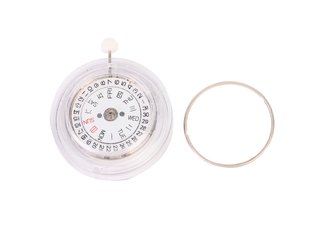 Mecanismo De Repuesto Para Reloj Con Indicador De Día Y Fecha, Fabricado En Metal Precioso Blanco.