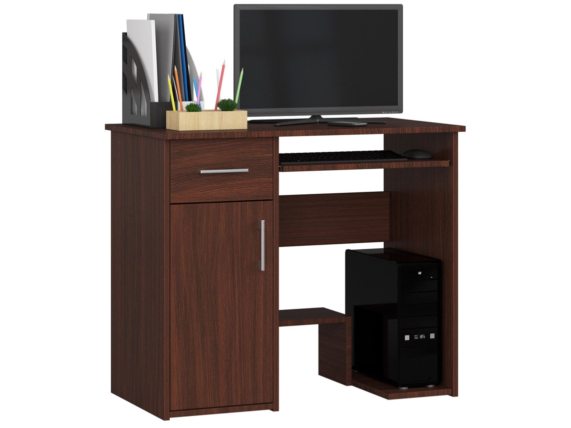 Escritorio De Ordenador Akord Jay Wenge 90 Cm 1 Puerta 1 Cajón Wenge 3 Estantes 90x50x74 Cm