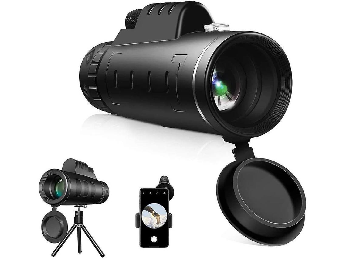 Telescopio monocular 40×60 HD Bak 4 Prism IP68 Zoom Adaptador para smartphone Trípode Observación de aves Caza Camping Negro Bestvite