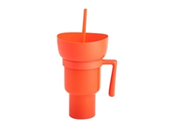 Botella de agua, vaso para refrigerio y bebida con asa, vaso con pajita y asa, vaso 2 en 1 para refrigerio y bebida con asa, 33 oz, apto para cines y estadios