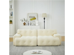 Sofá Cloud 2 Lugares Extragrande Braços Largos Design Moderno Botões Bege Sala Estar