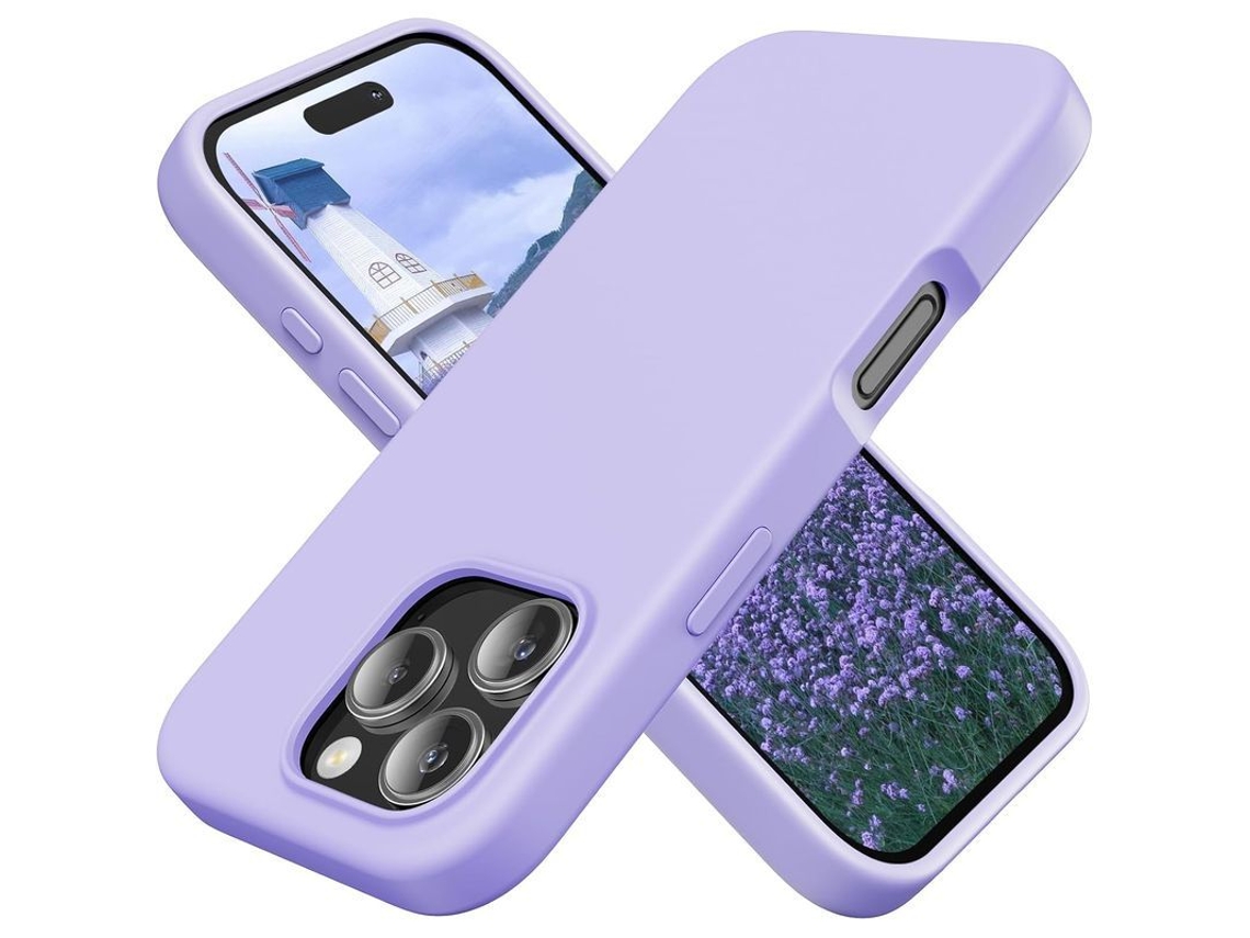 Capa de silicone para iPhone 16 Pro Max, 6.9'', ultra fina, proteção anti choque, lilás