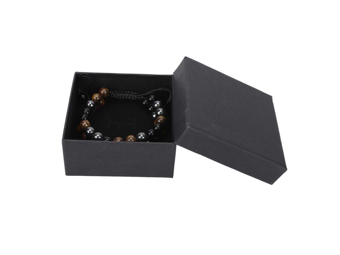 Pulsera de chakras con cuentas trenzadas y dos piedras naturales: ónix negro, hematita y ojo de tigre. Ajustable para hombres y mujeres.