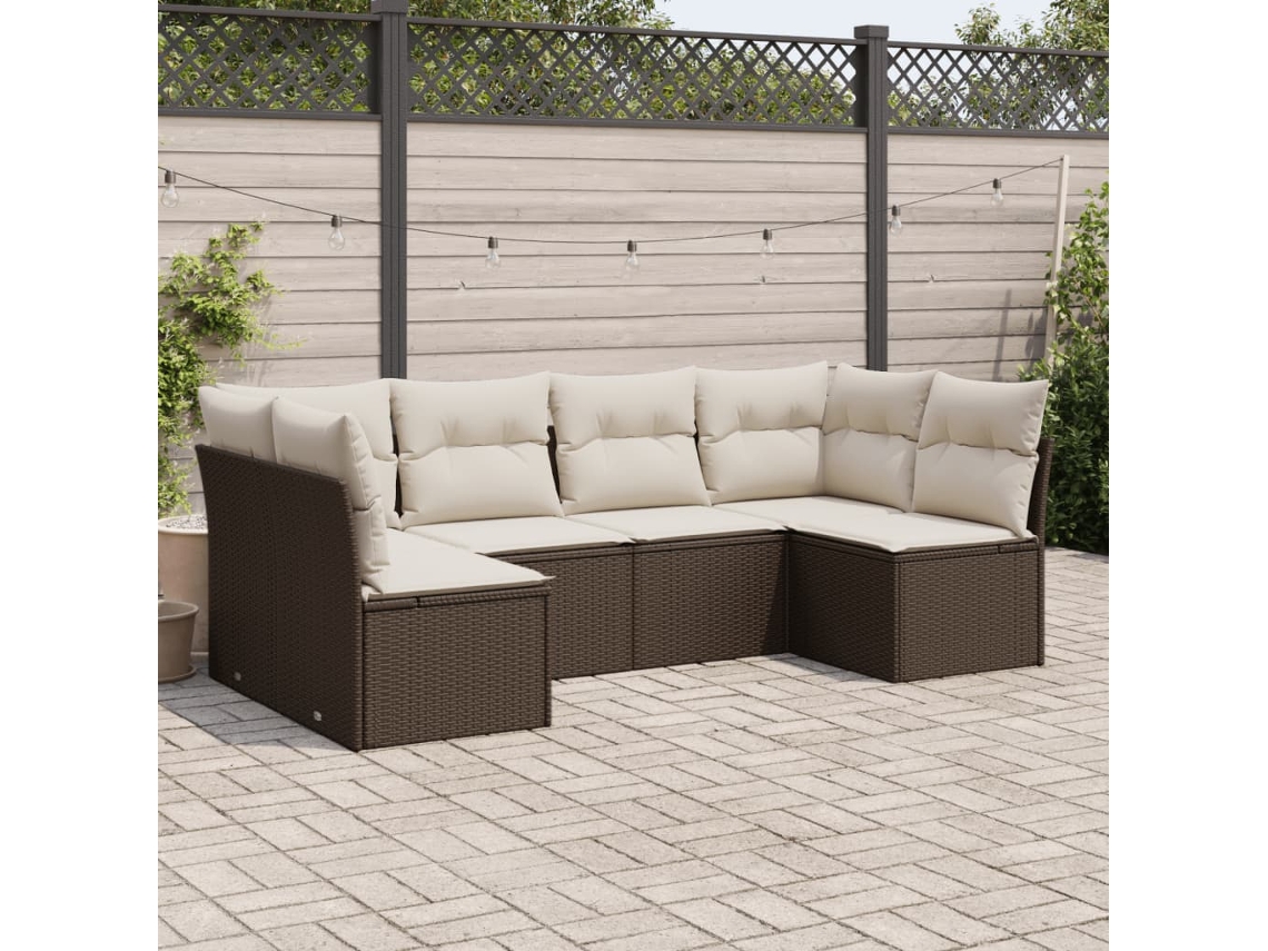 Conjunto de sofá de jardín de 6 piezas con cojines de mimbre marrón de DKD Home Decor