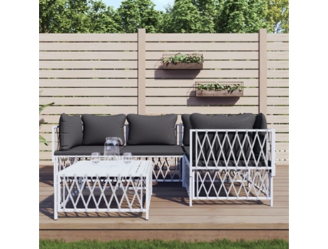 Conjunto 5 de muebles de jardín VIDAXL y cojines acero blanco