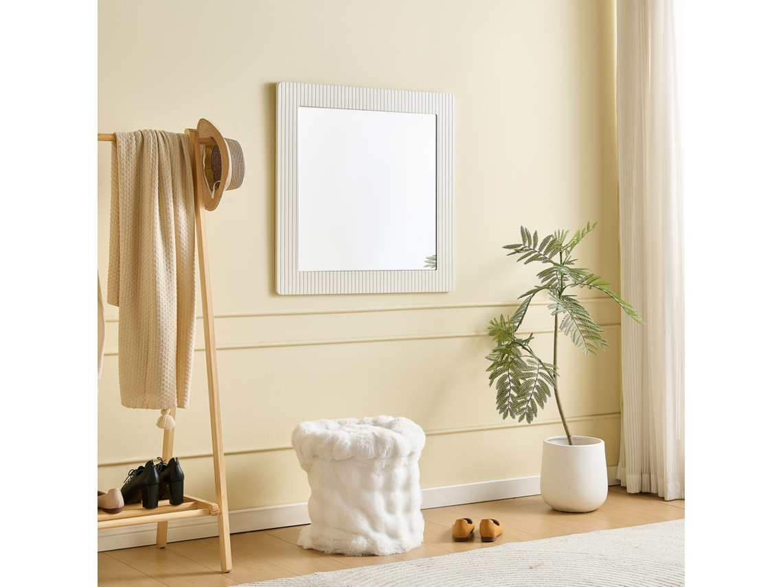 Espejo Cuadrado De Madera Blanca De 80x80 Cm Para Pasillo/dormitorio.