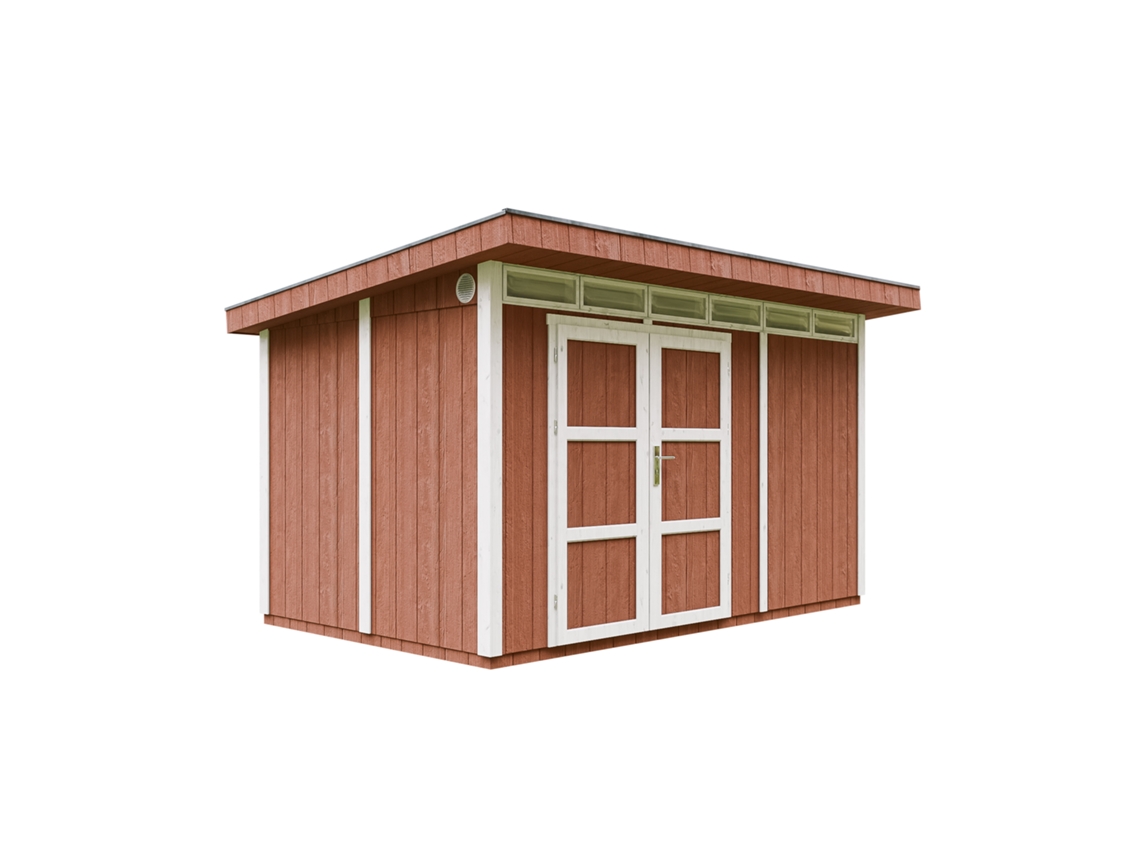Caseta Jardin Exterior paneles a base de Madera LP SmartSide 8,7 m² con Suelo y Baldosas Bituminosas - L279xA412xA237 cm - TIMBELA M904A - REDWOOD RED