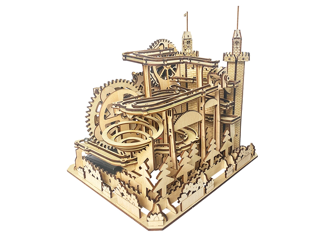 Maqueta De Madera 3d Con Movimiento Mecánico, Diseño De Castillo Con Piscina De Bolas. 400 Piezas. 25x21x24 Cm.