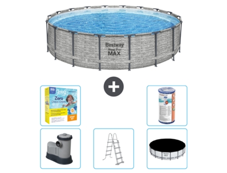 Piscina BESTWAY Round Steel Pro MAX - Estampado Piedra - 549 x 122 - Incluye Bomba - Escalera - Cobertor Paquete de mantenimiento - Filtrar