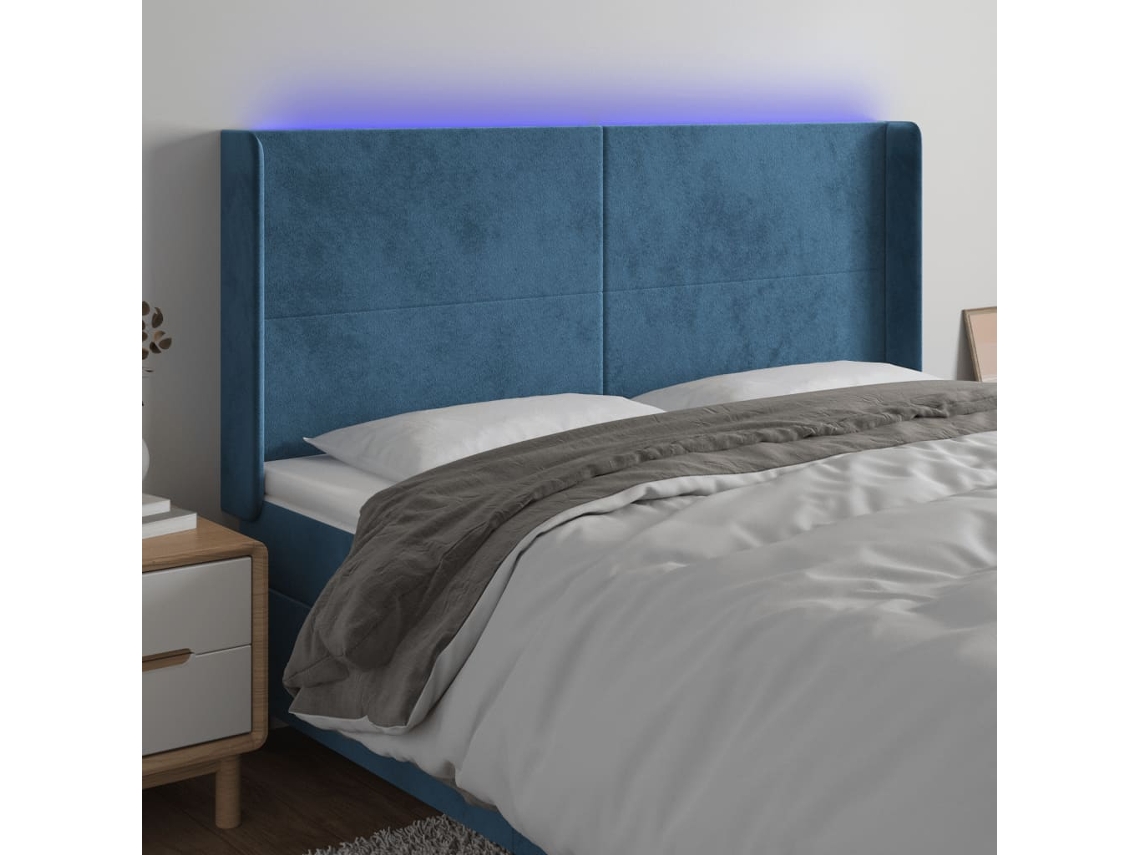 Cabecero Con Led De Terciopelo Azul Oscuro 203x16x118/128 Cm