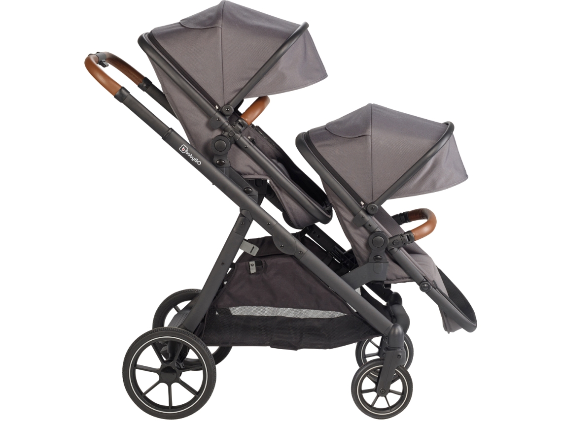 Carrito De Gemelos Convertible, Fundas De Lluvia, Adaptadores Y Bolsa Cambiador Babygo Duo Grey/brown Grip