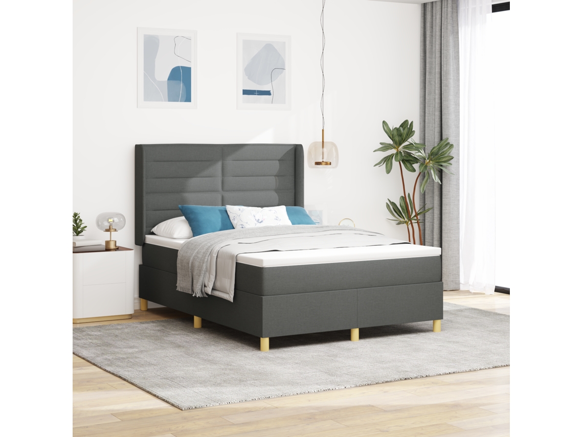 Cama Box Spring Con Colchón Tela Gris Oscuro 160x200 Cm