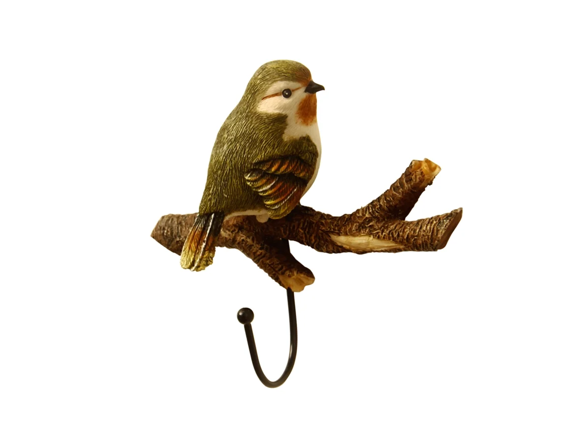 Gancho decorativo de pared con forma de pájaro para mochilas y llaves.