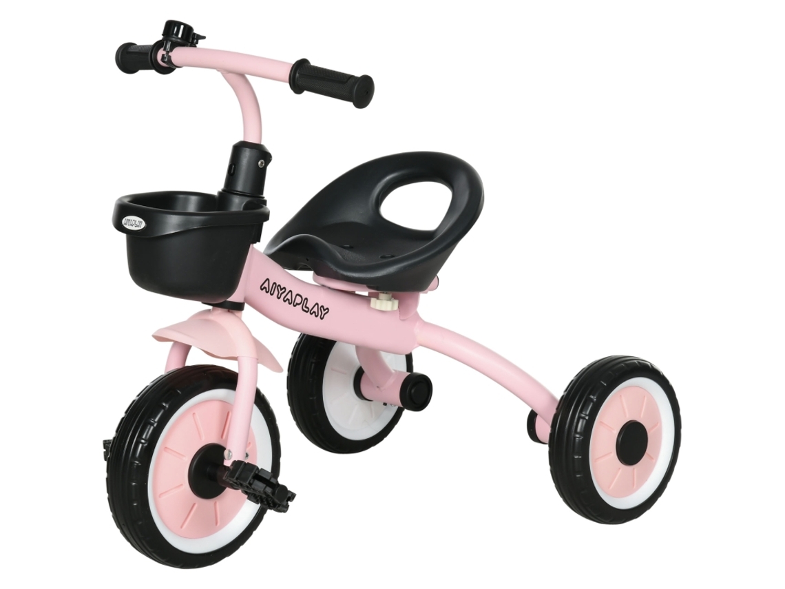 Triciclo Con Asiento Ajustable, Timbre, Cesta Metálica, Rosa, De 2 A 5 Años.