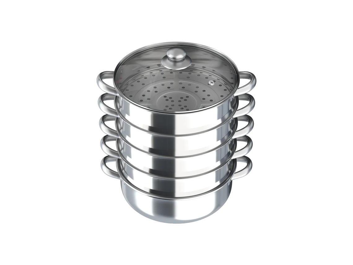 Olla vaporera de 5 niveles, apta para lavavajillas, color plata, 30 cm.