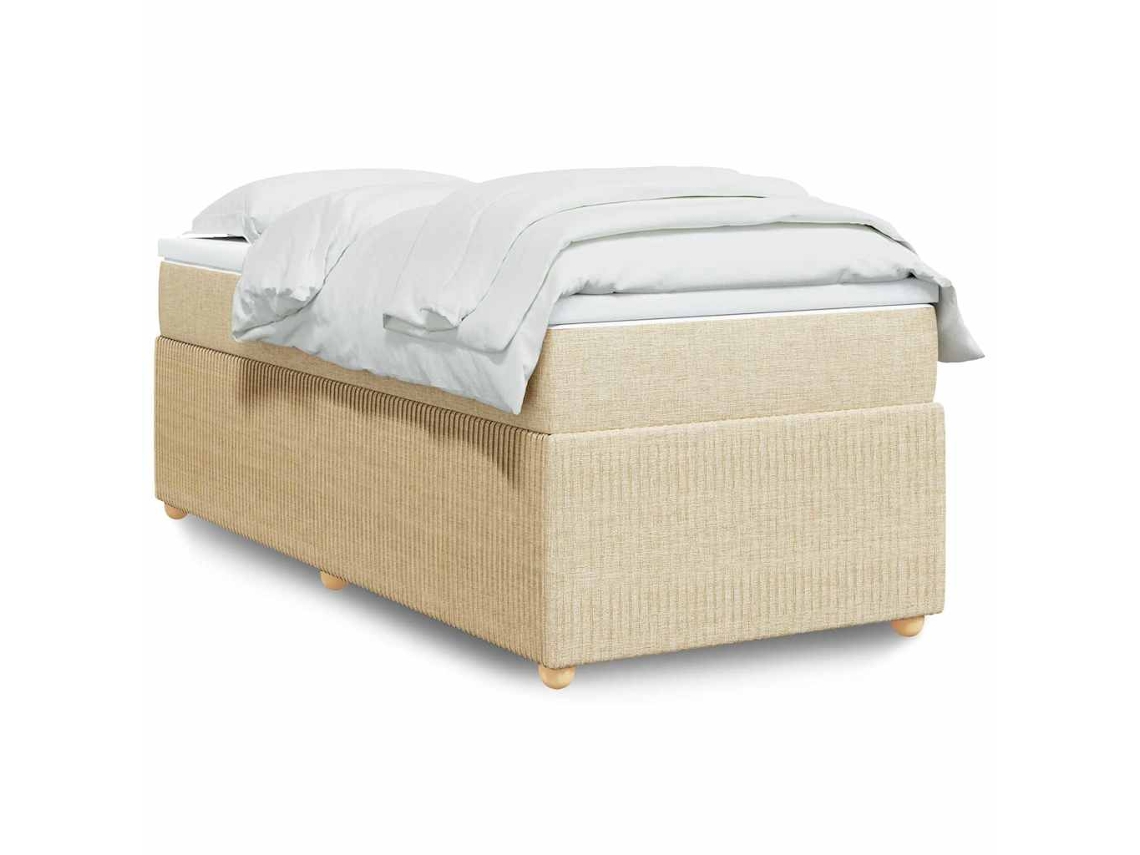 Cama Box Spring Con Colchón Tela Color Crema 80x200 Cm