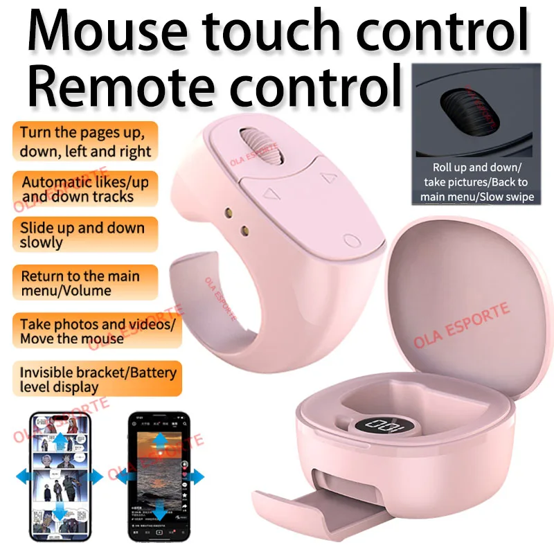 Control Remoto En Forma De Anillo (rosa), Bluetooth Inalámbrico, Ratón Para Selfies, Navegación Con Cambio Automático De Página De Vídeo.