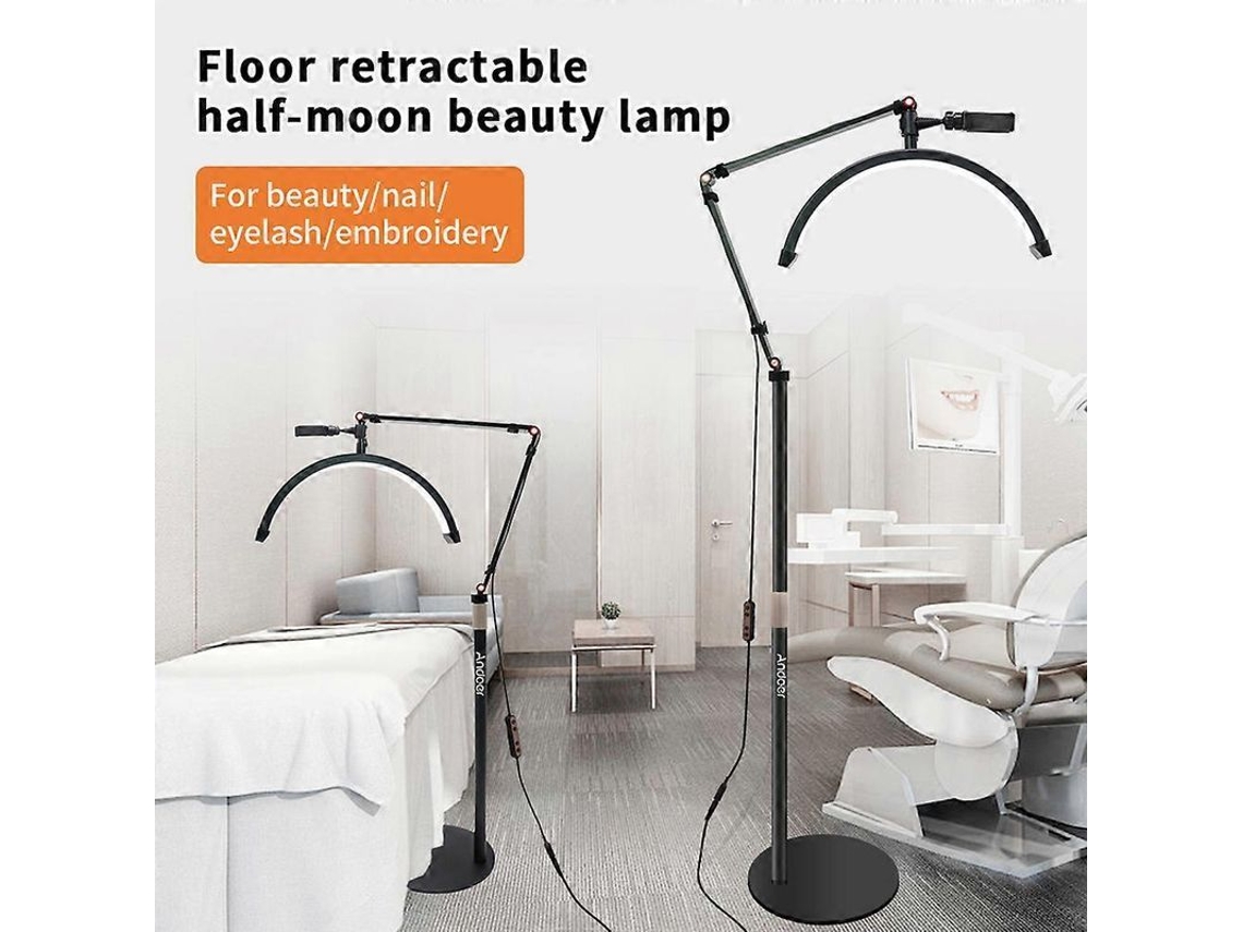 Luz vídeo LED 20W Andoer HD-M2X media luna. Relleno 3000-6000K regulable con soporte metal y móvil. Para belleza y bienestar.