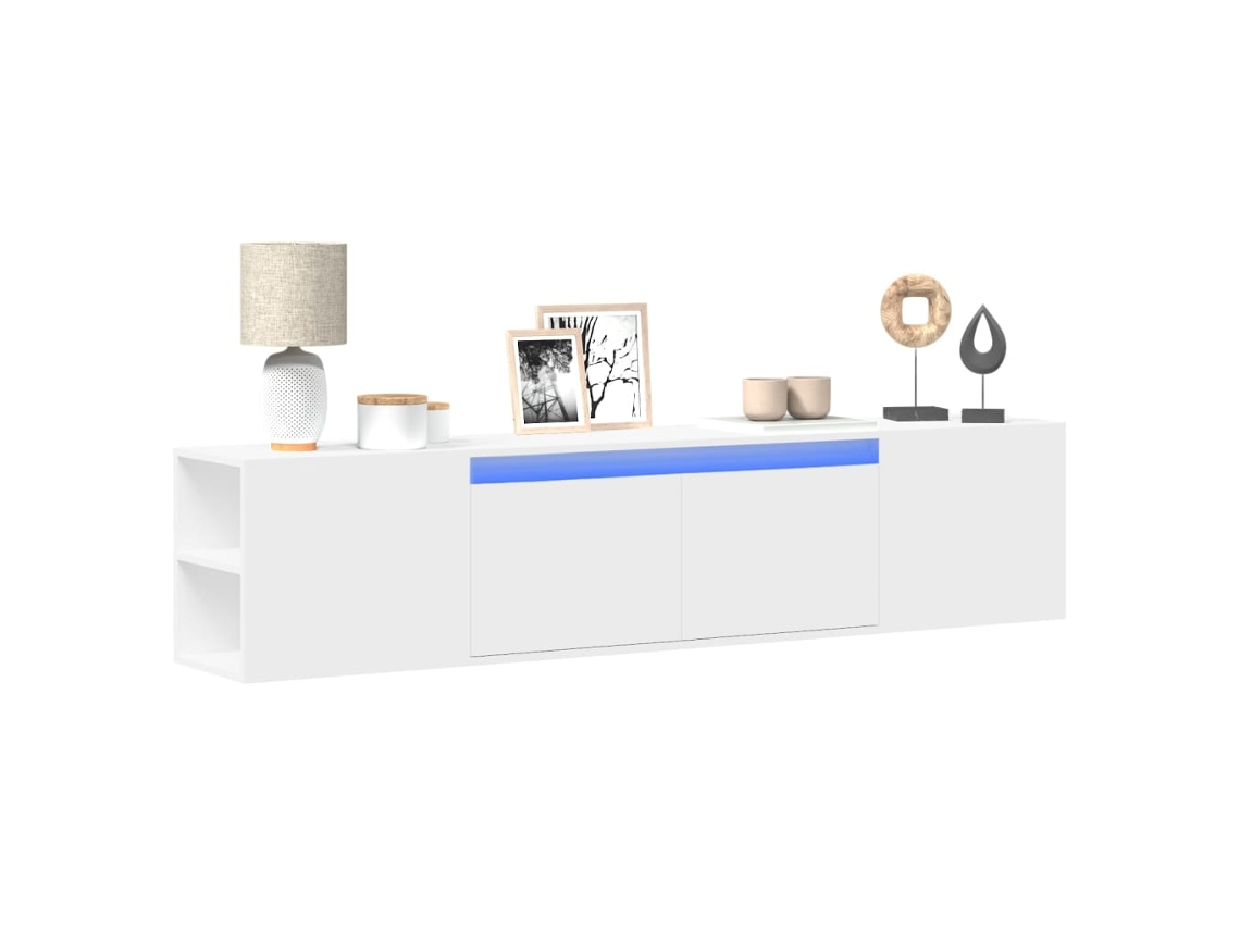 Mueble De Tv De Pared Con Luz Led Blanco 180x31x39,5 Cm