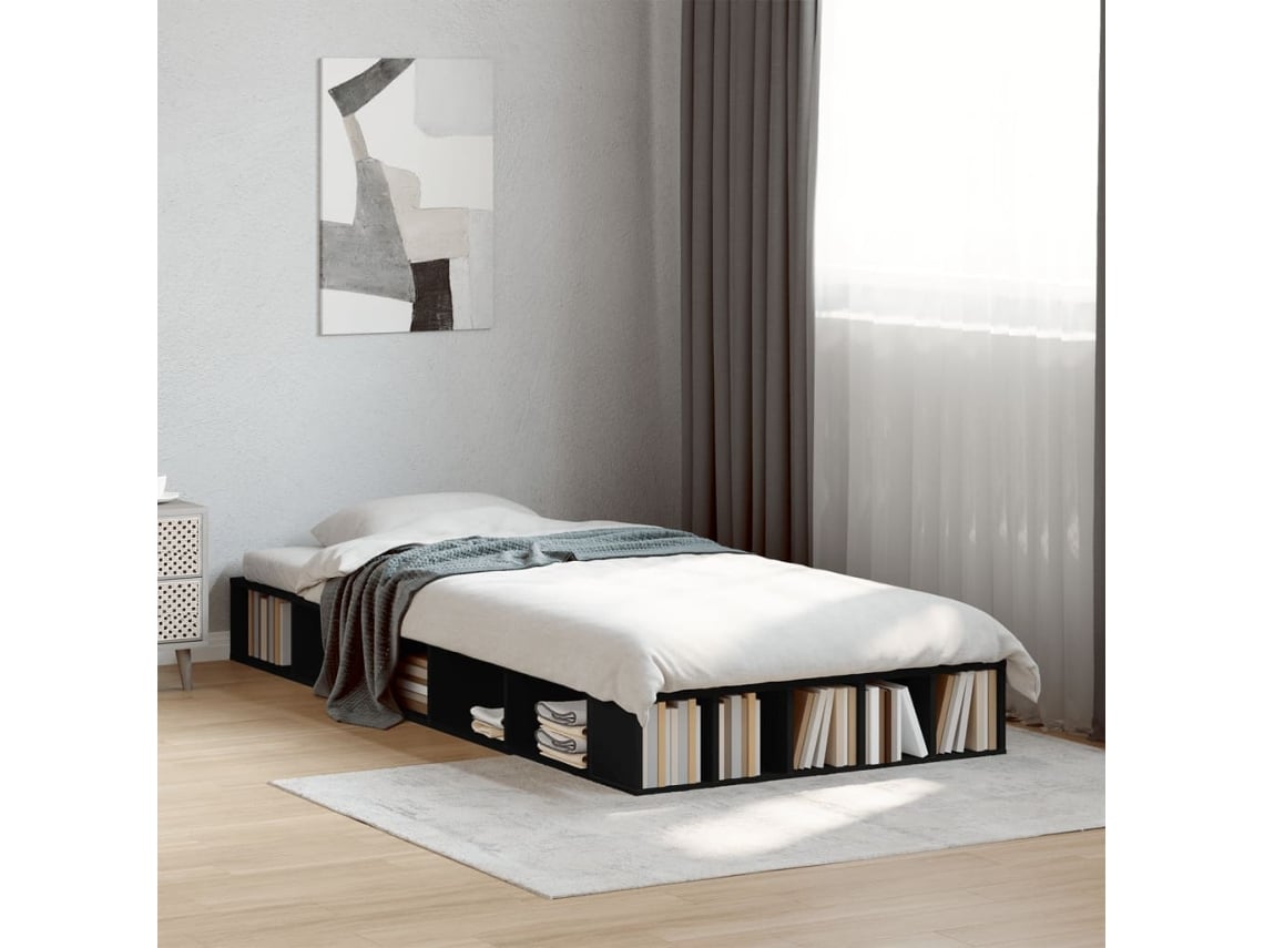 Estructura De Cama Madera De Ingeniería Negra 100x200 Cm