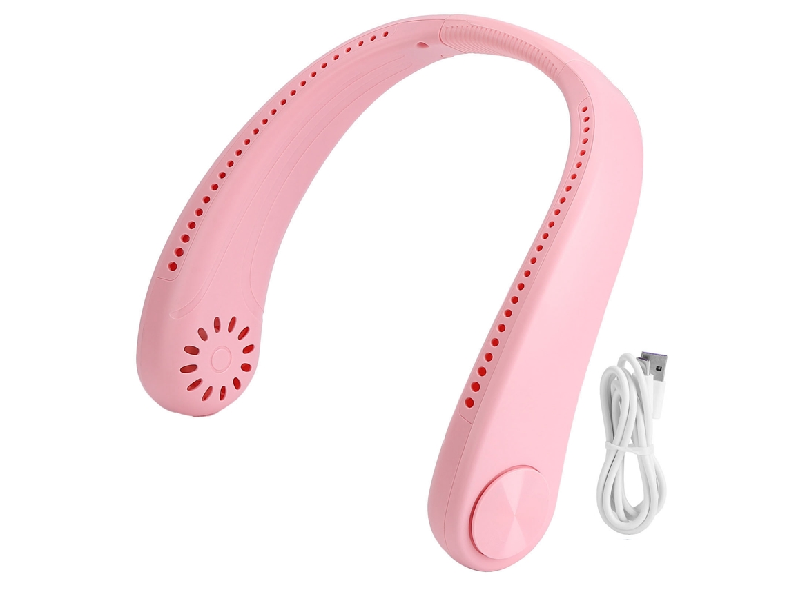 Ventilador de cuello USB portátil, ligero y rosa, sin aspas.