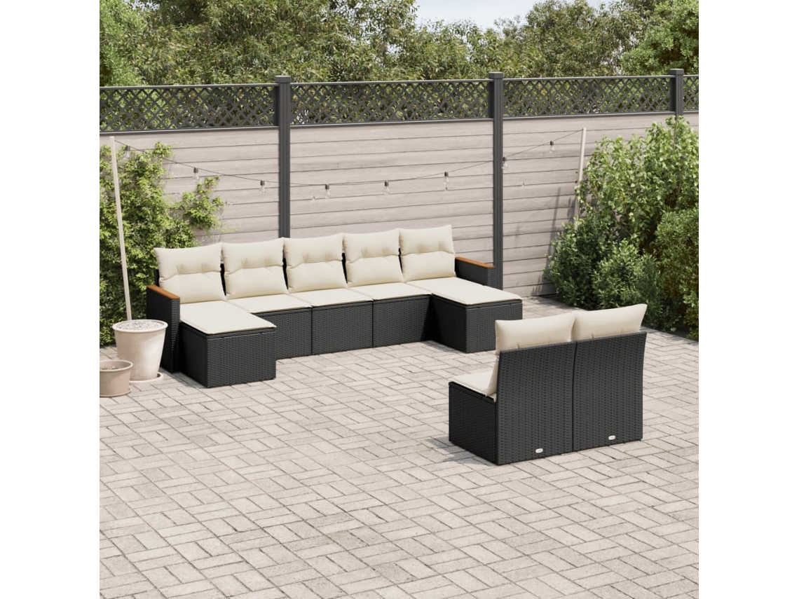 Conjunto de sofás de jardín de 9 piezas DKD Home Decor con cojines de mimbre negros