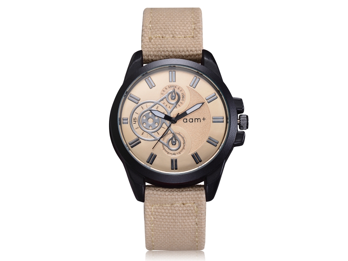 Reloj Deportivo Casual Para Hombre De Cuarzo Con Correa De Lona Y Números Romanos (beige)