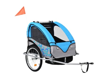 Cochecito y remolque de bicicleta VIDA XL para niños 2-en-1 azul gris