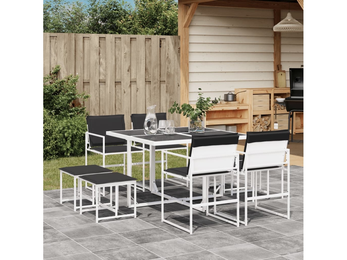 9 unidades Conjunto. De Jantar P/ Jardim C/ Almofadões Textilene Branco Dkd Decoración Del Hogar