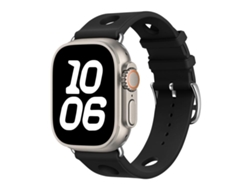 Correa de silicona negra con orificios para hebilla y textura de escalera para Apple Watch 46/49/45/44 mm FWINL