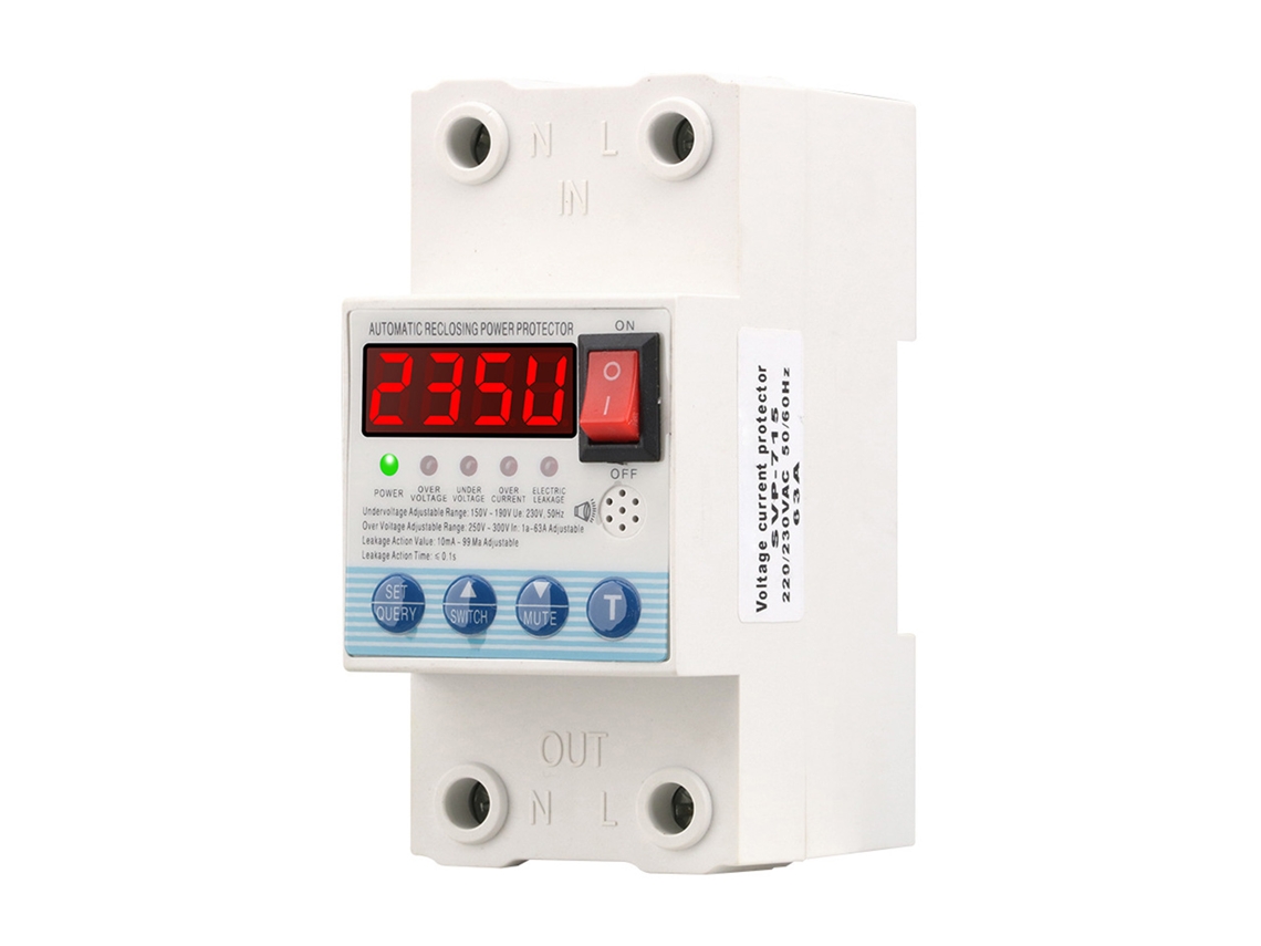 Protector De Voltaje Automático Con Reinicio, Disyuntor De Fuga Ajustable 1-63a Ac230v
