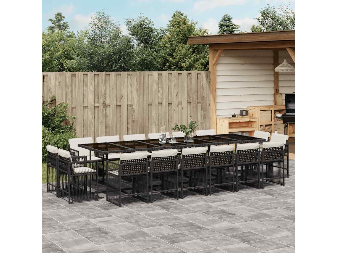 Juego de comedor de jardín DKD Home Decor de 17 piezas con cojines de mimbre negros