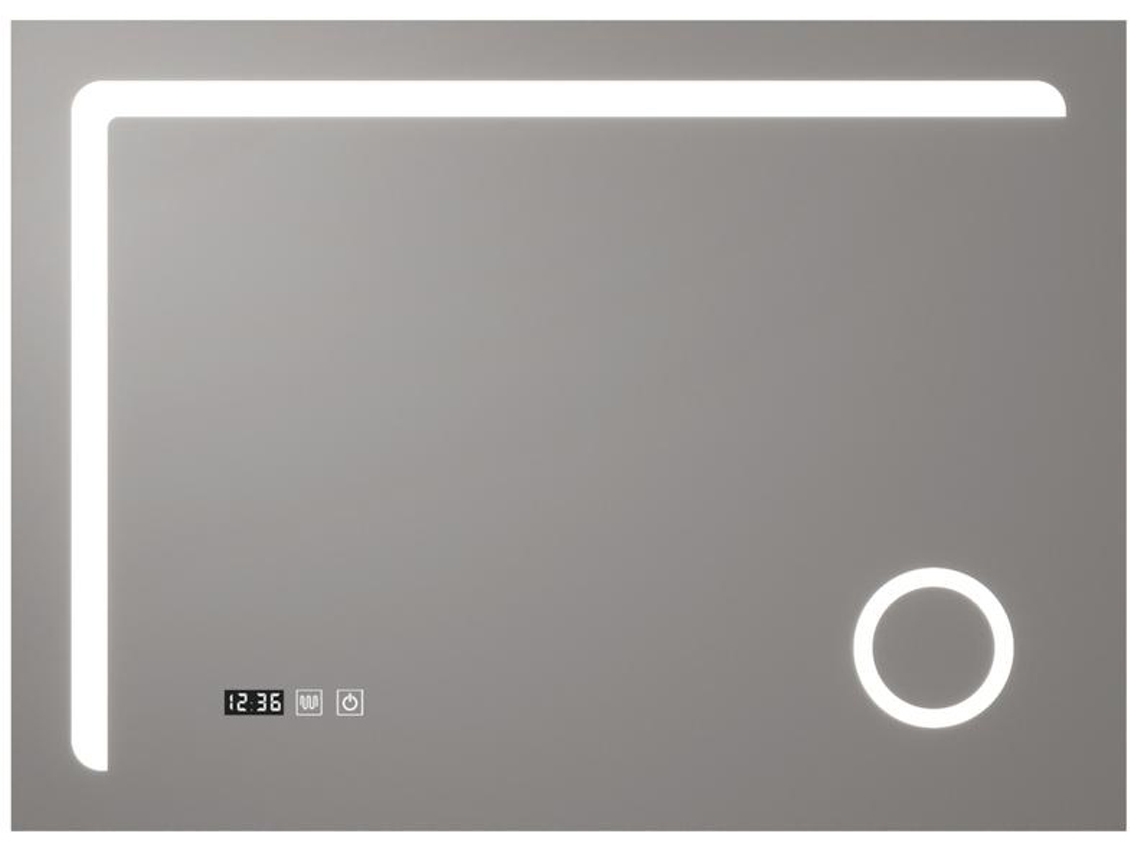 Espejo de pared con LED Chambave para baño IP65 antivaho reloj lupa 3X aluminio 70 x 100 x 3 cm Plateado PRO.TEC