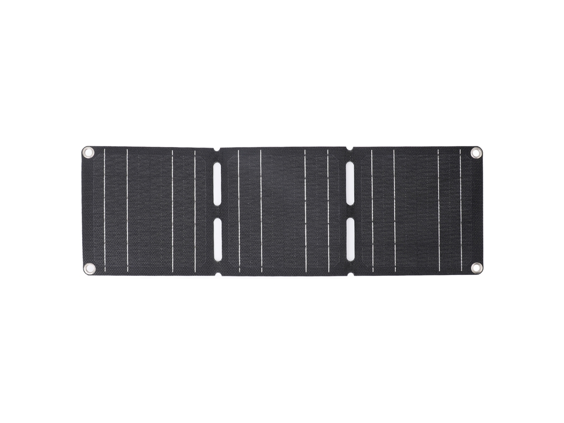 Panel solar portátil de 30 W, plegable, resistente al agua, con salidas USB para camping.