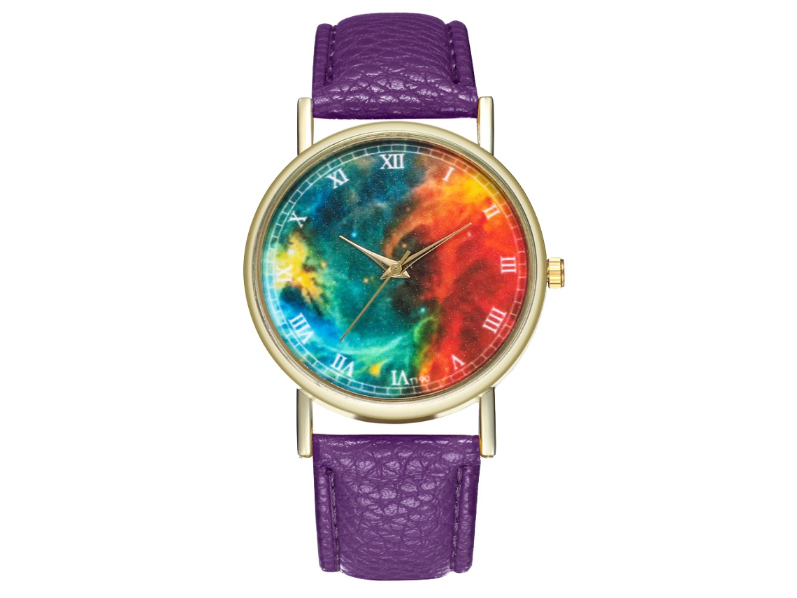 Reloj De Pulsera Unisex Con Correa De Cuero Y Movimiento De Cuarzo Morado.