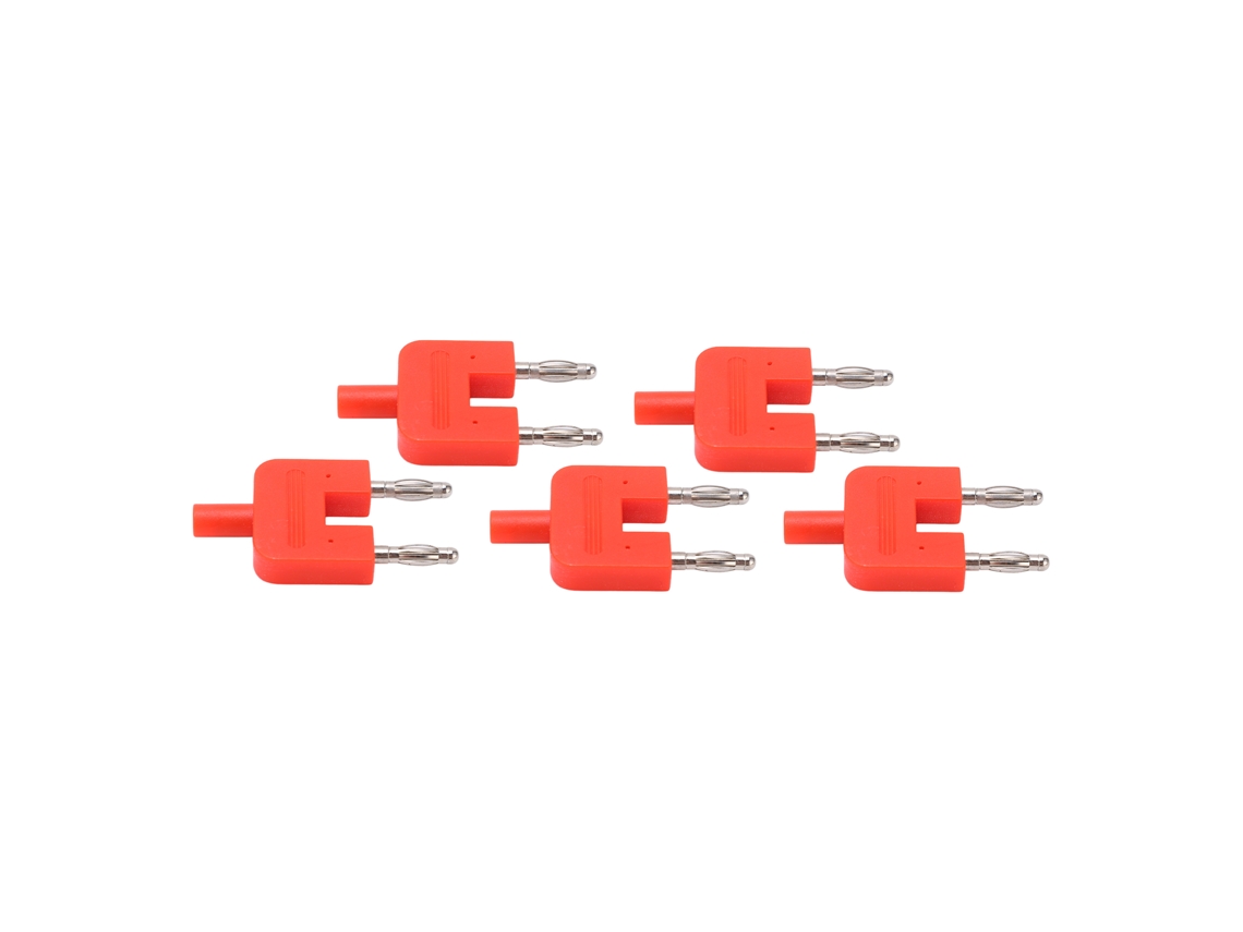 5 Conectores Banana Dobles (1 Hembra A 2 Machos), Alta Calidad, Buena Conductividad, Color Rojo.