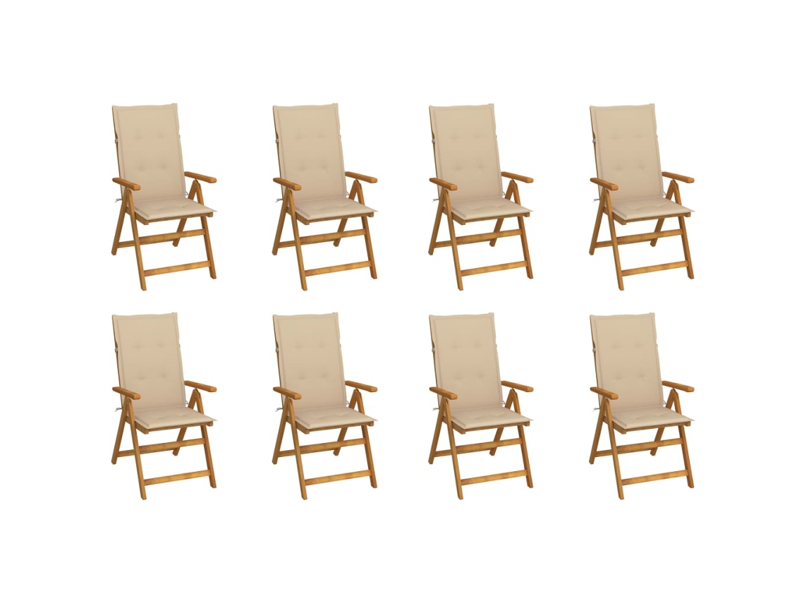 Sillas de jardín plegables DKD Home Decor de 8 piezas con cojines, madera maciza de acacia