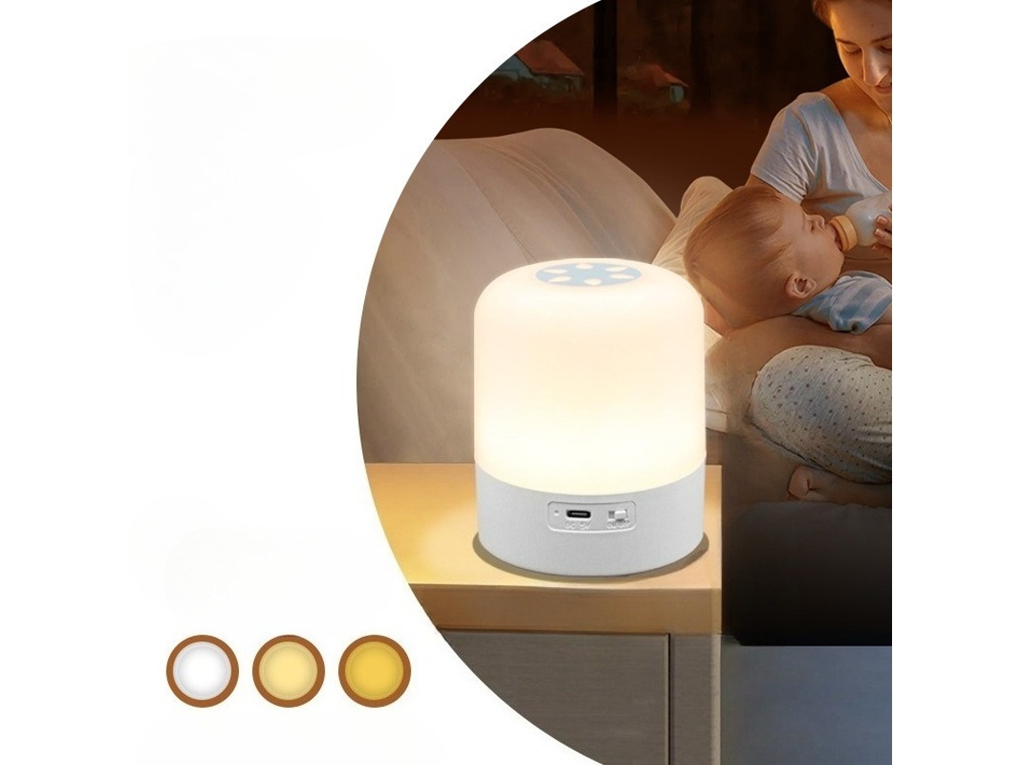 Luz Nocturna Portátil Para Bebés, Luz De 3 Colores, Batería Recargable De 1200 Mah, Color Blanco. Siurn
