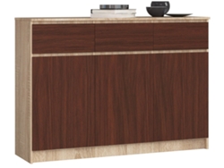 Cómoda Akord K140 Roble Sonoma 138 Cm 3 Puertas 3 Cajones Frente En Color Wenge 6 Estantes 138x40x99 Cm