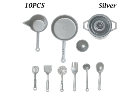 Utensilios de Cocina En Miniatura Utensilios de Cocina Sartén de Comida Tenedor Olla Accesorios Para Jugar 10 Piezas de Plata