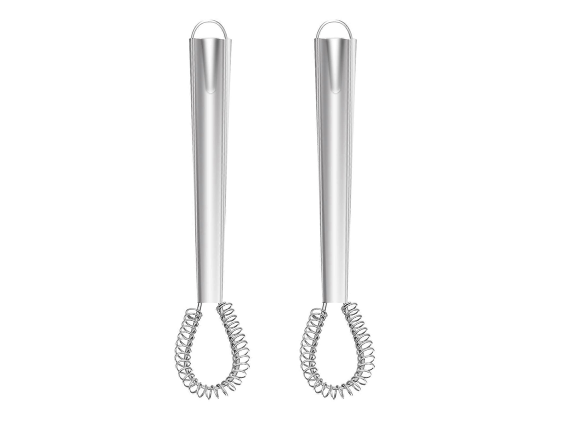2pcs Batidor De Silicona Y Acero Inoxidable Mini Resistente Al Calor Para Huevos Salsas Café
