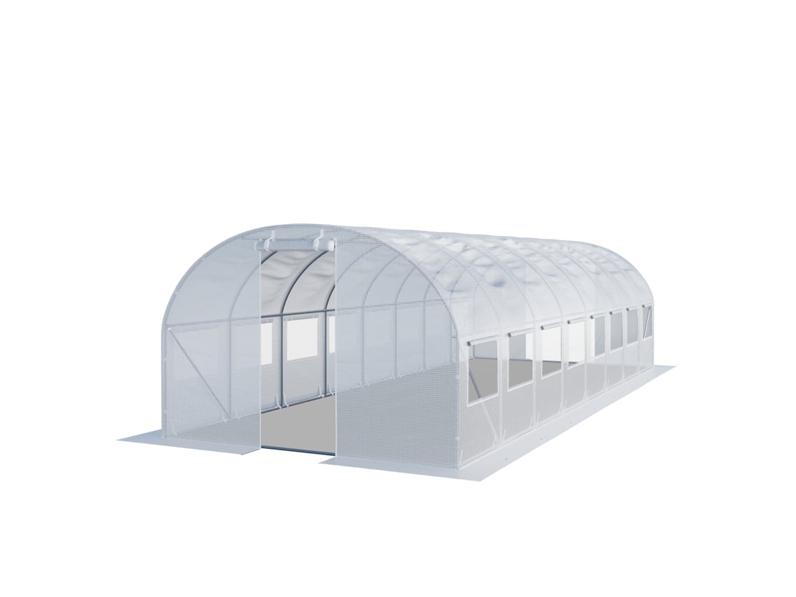 Invernadero túnel para plantas con ventanas, 3x8 m, lona de polietileno de 180 g/m², blanco transparente.