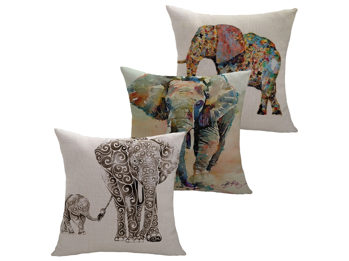 Funda De Almohada Decorativa Con Motivo De Elefante, 45 X 45 Cm (17,7 Pulgadas), Lino