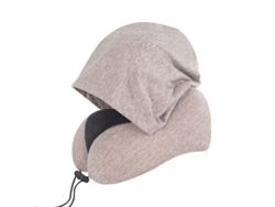 Almohada De Viaje, Almohada De Viaje Con Capucha, Soporte Para El Cuello, Material De Espuma Viscoelástica Cómodo, Color Café.