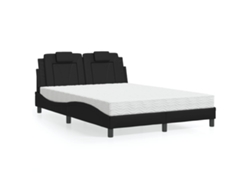 Cama Con Colchón Cuero Sintético Negro 140x190 Cm