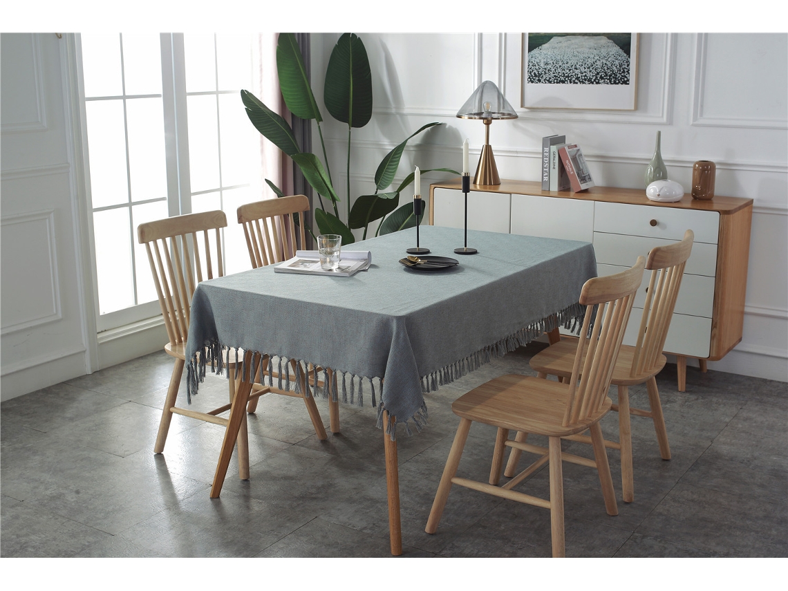 Rektangulär Tofsduk Mantel Azul Oscuro, 135 X 200 Cm