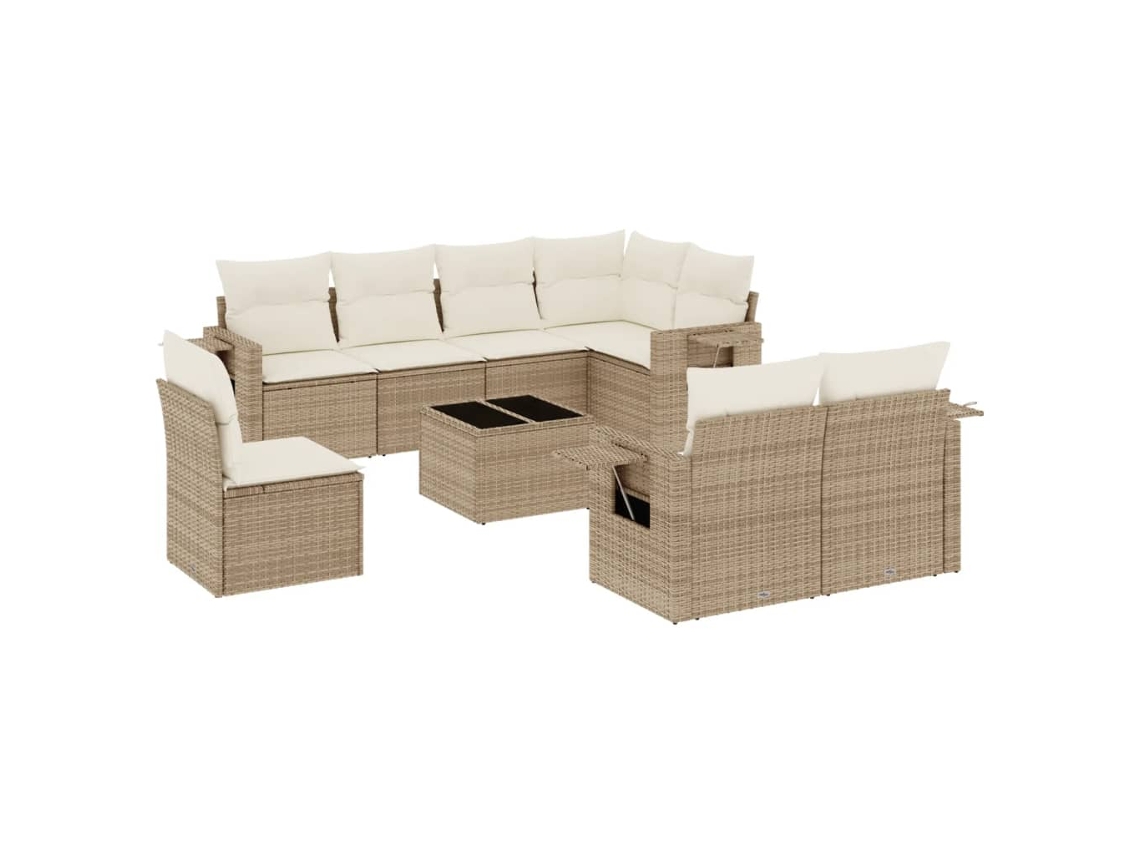 Conjunto 9 de sofás de jardín VIDAXL con cojines ratán sintético beige