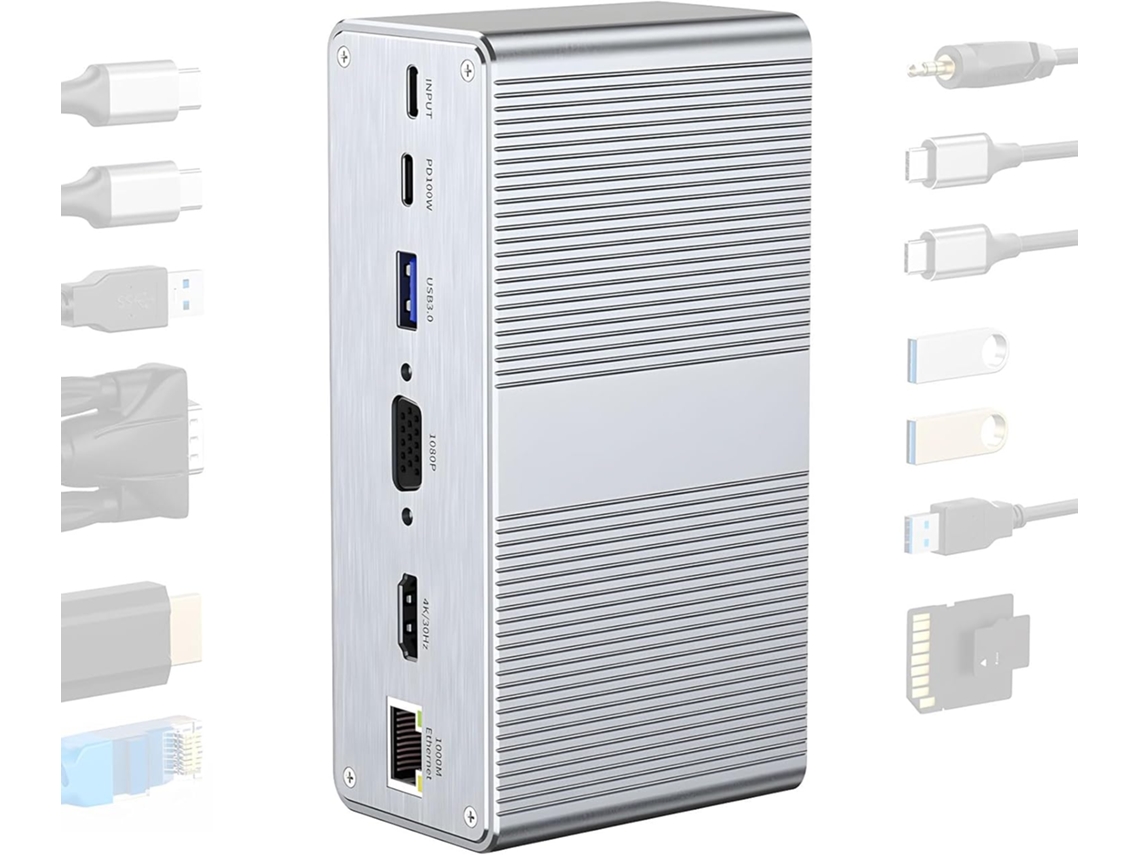 Adaptador Usb-c 13 En 1 De Alta Velocidad Con Pantalla De Alta Resolución, Salida Vga, Fuente De Alimentación Y Puerto Rj45.